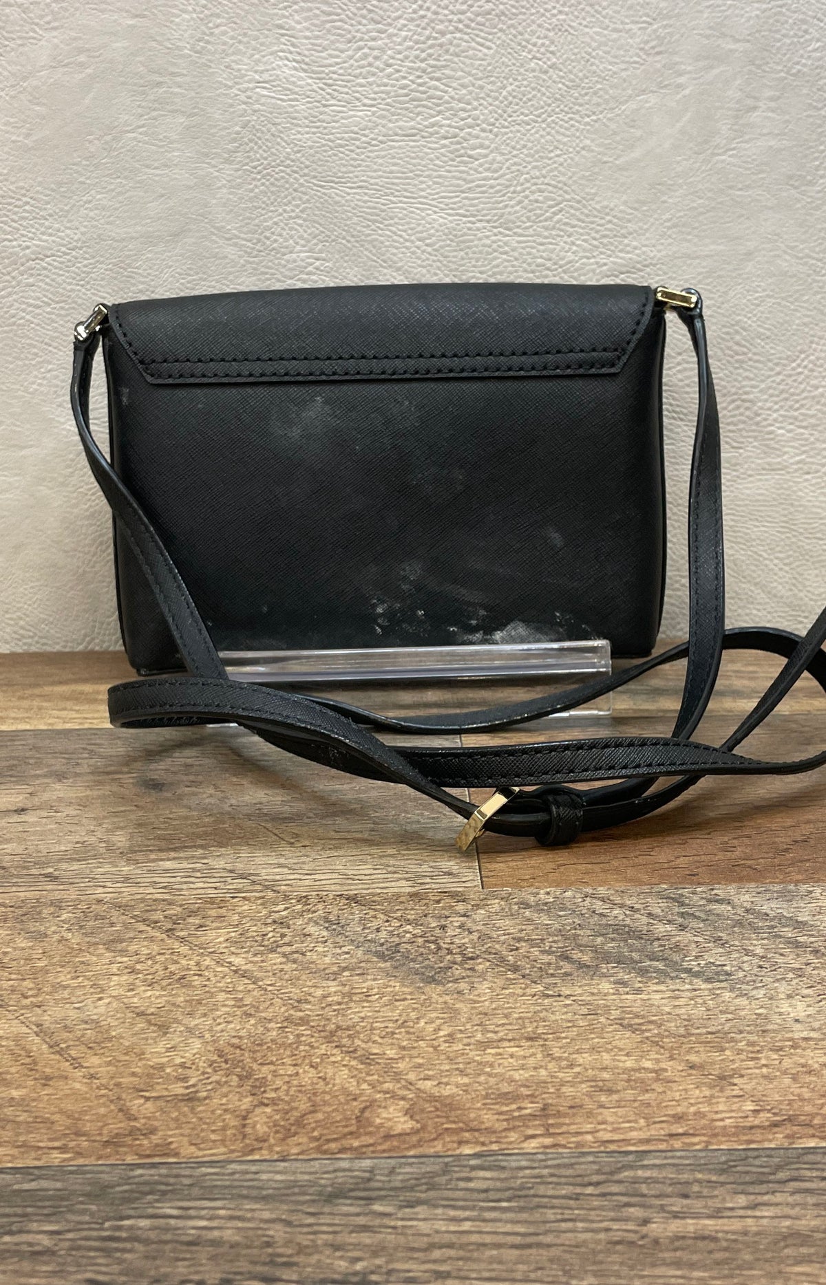 Kate Spade Black Saffiano Leather Cedar Street Monday Crossbody Bag Gold Tone