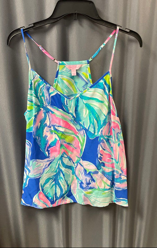 Lilly Pulitzer Women's Dusk 100% Silk Racerback Cami Tank Top Blue Floral Sz L