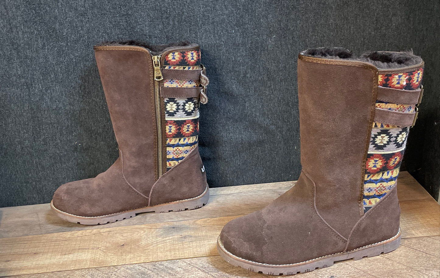 Lamo Malanie Women's Brown Suede Southwest Tribal Mid-Calf Boots Size 8