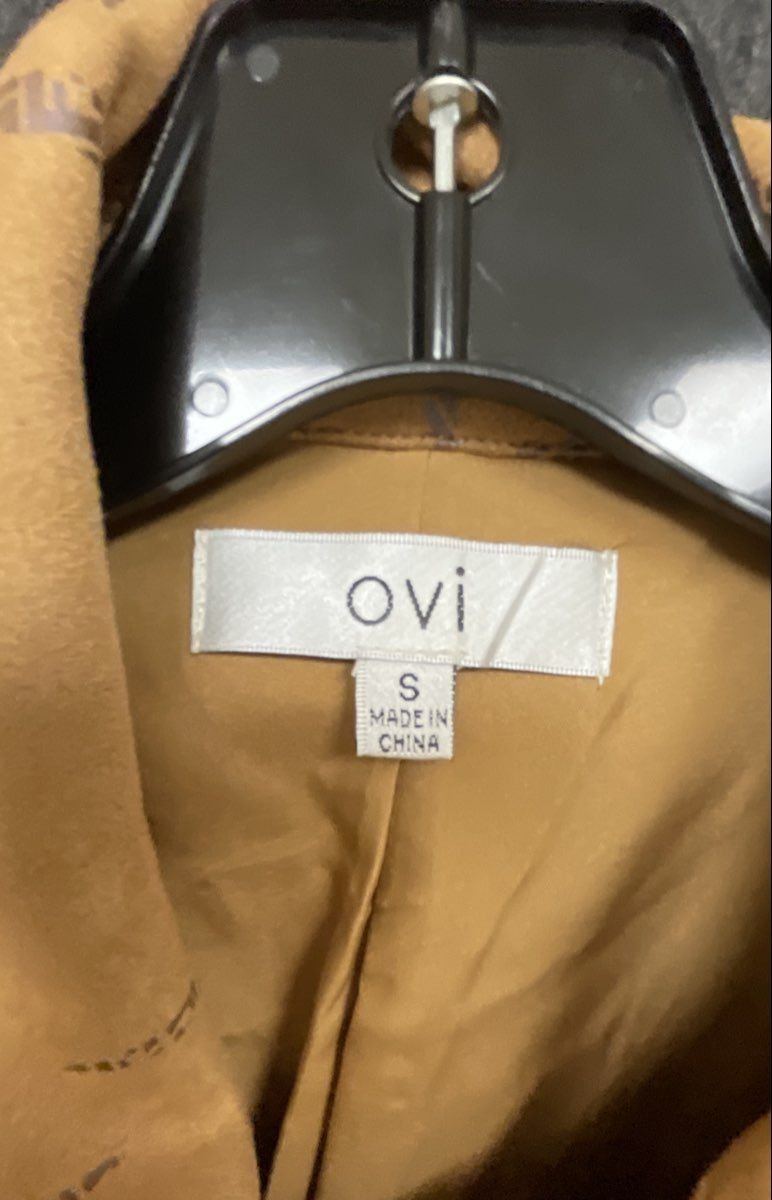 OVI Women's Camel Tan Faux Suede Logo Print Asymmetrical Zip Moto Jacket Size S