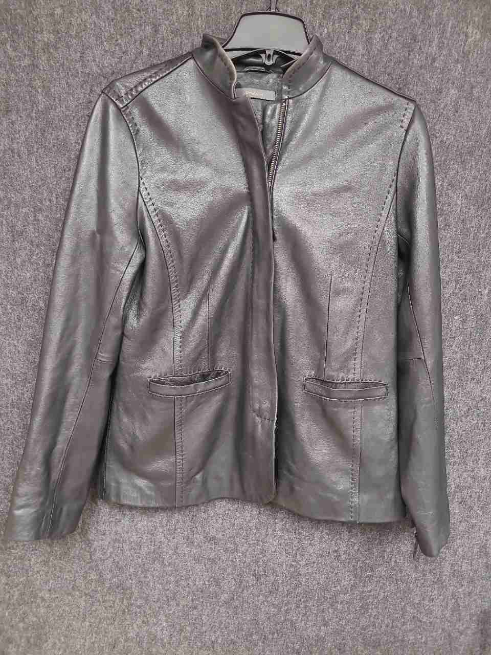 Liz Claiborne Women's Dark Brown Leather Stand Collar Zip Jacket Sz M