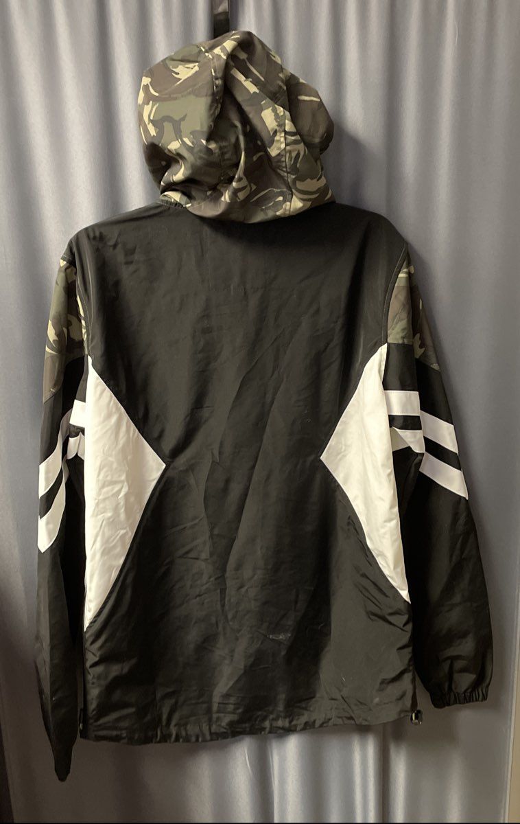 Superdry Men's 1/2 Zip Pullover Windbreaker Camo Black White Hooded Jacket Sz M