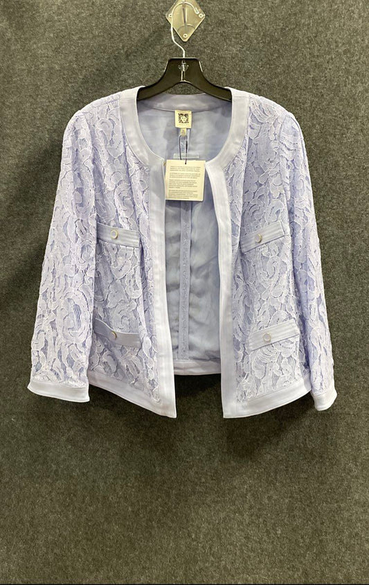 Anne Klein Women's Sky Purple Floral Lace Open Front Cropped Jacket Sz 14 NWT