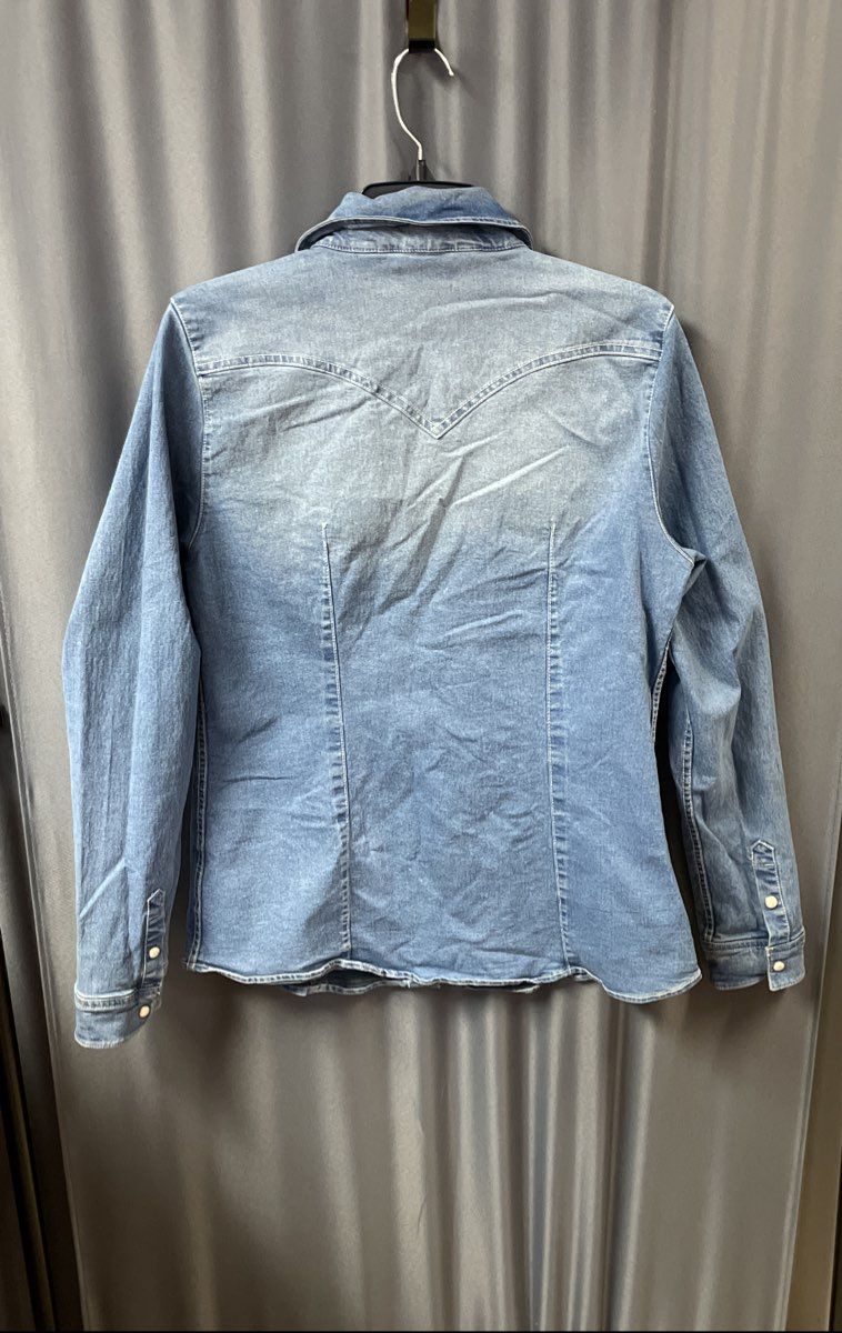 True Religion Women's Blue Western Pearl Snap Denim Shirt Jacket XL