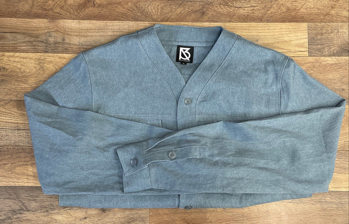 Brian Americus Men's Blue Grey Cotton Collarless Jersey Style Button Up Sz S