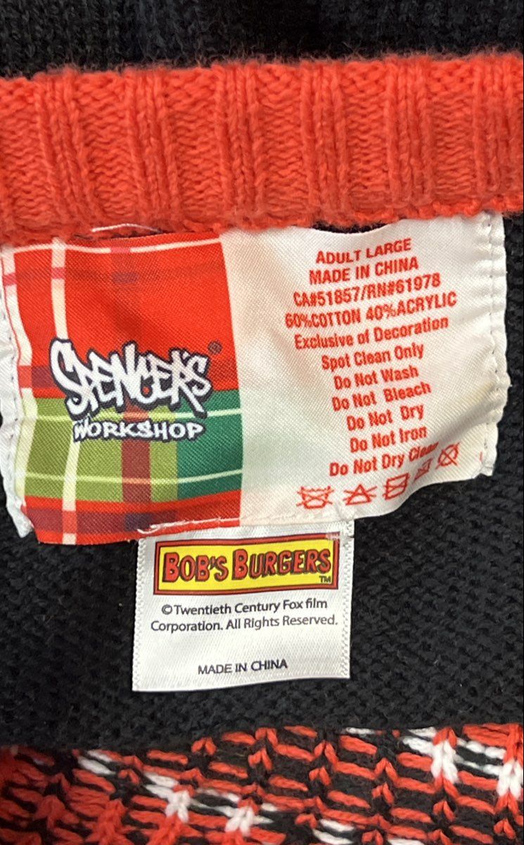 Bob's Burgers Light Up Ugly Christmas Sweater Belcher Family Burger Sz L