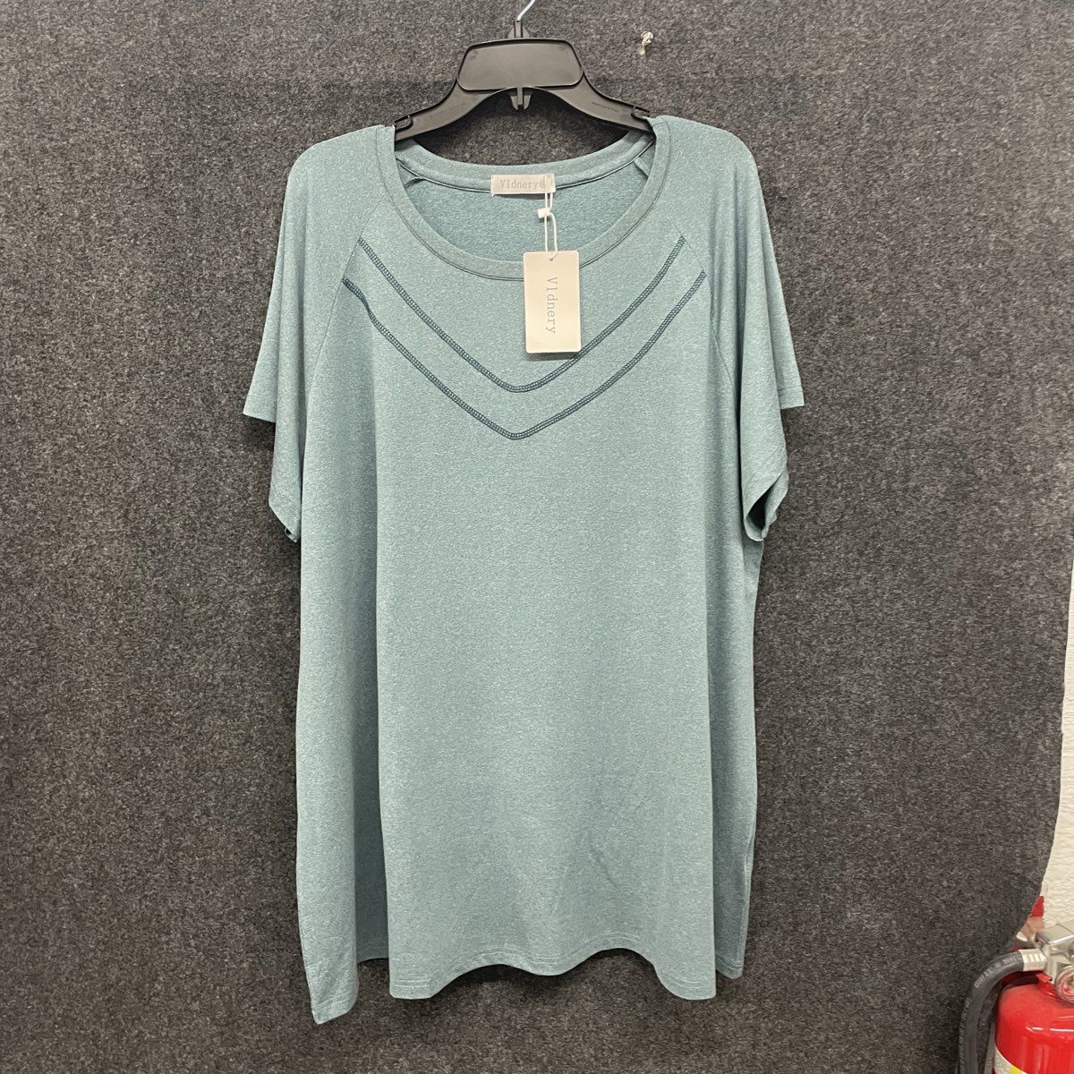 Vindery Women's Sage Green Heathered V-Stitch Short Sleeve Tunic Shirt NWT 4XL