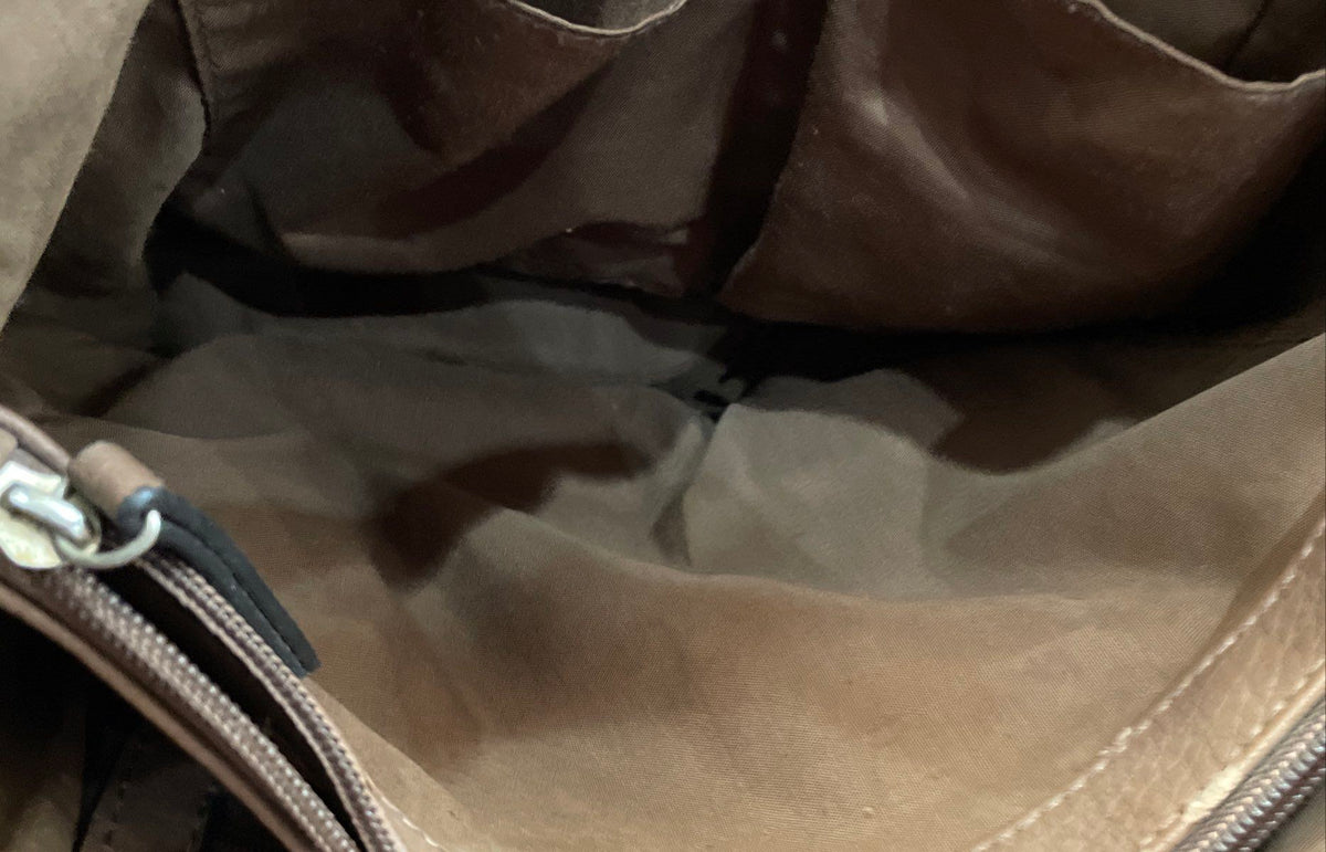 Bueno Brown Leather Tote Shoulder Bag with Silver Flower Charm