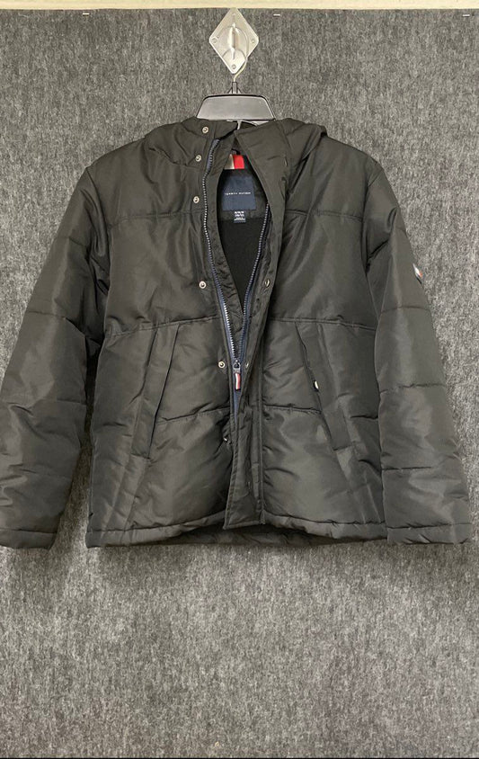 Tommy Hilfiger Boys Black Hooded Puffer Jacket Insulated Full Zip Sz M (10/12)