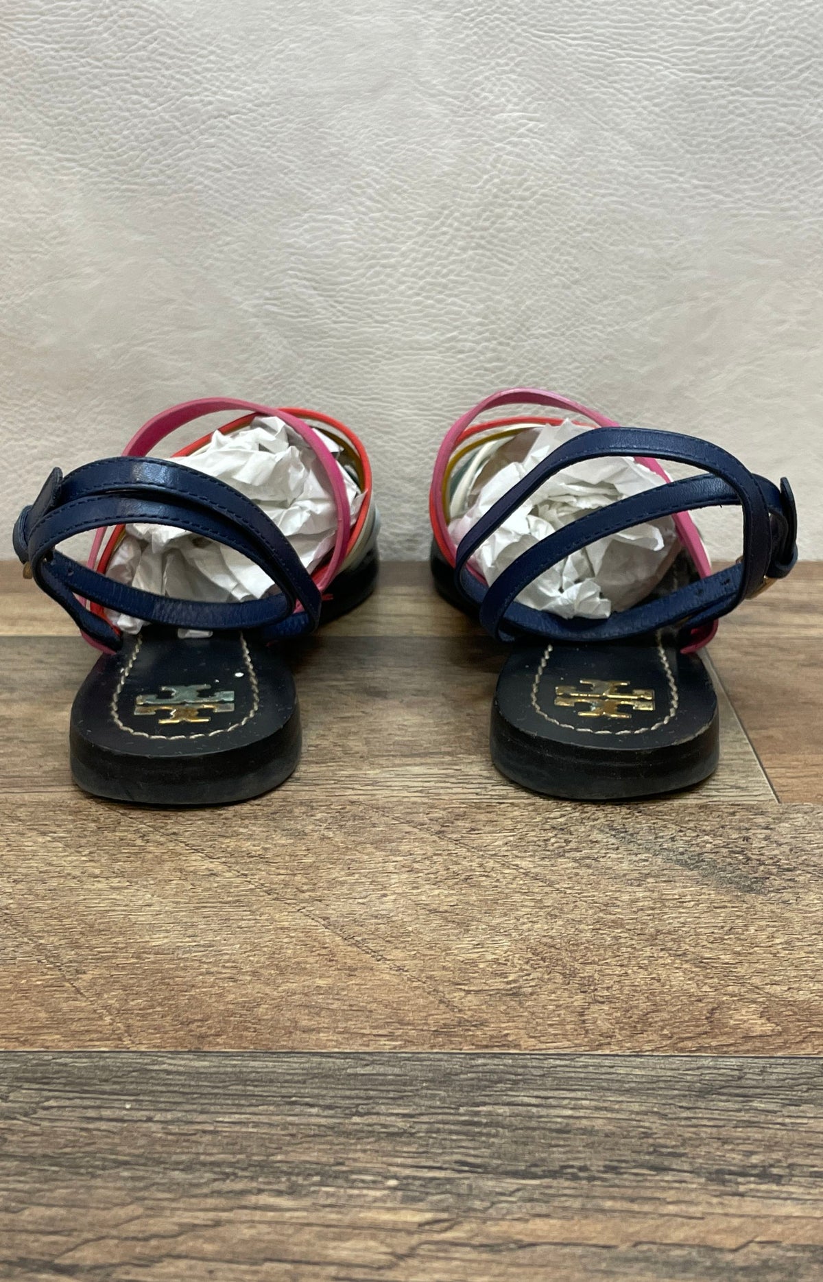 Tory Burch Multicolor Strappy Leather Slingback Flat Sandals Size 5.5M