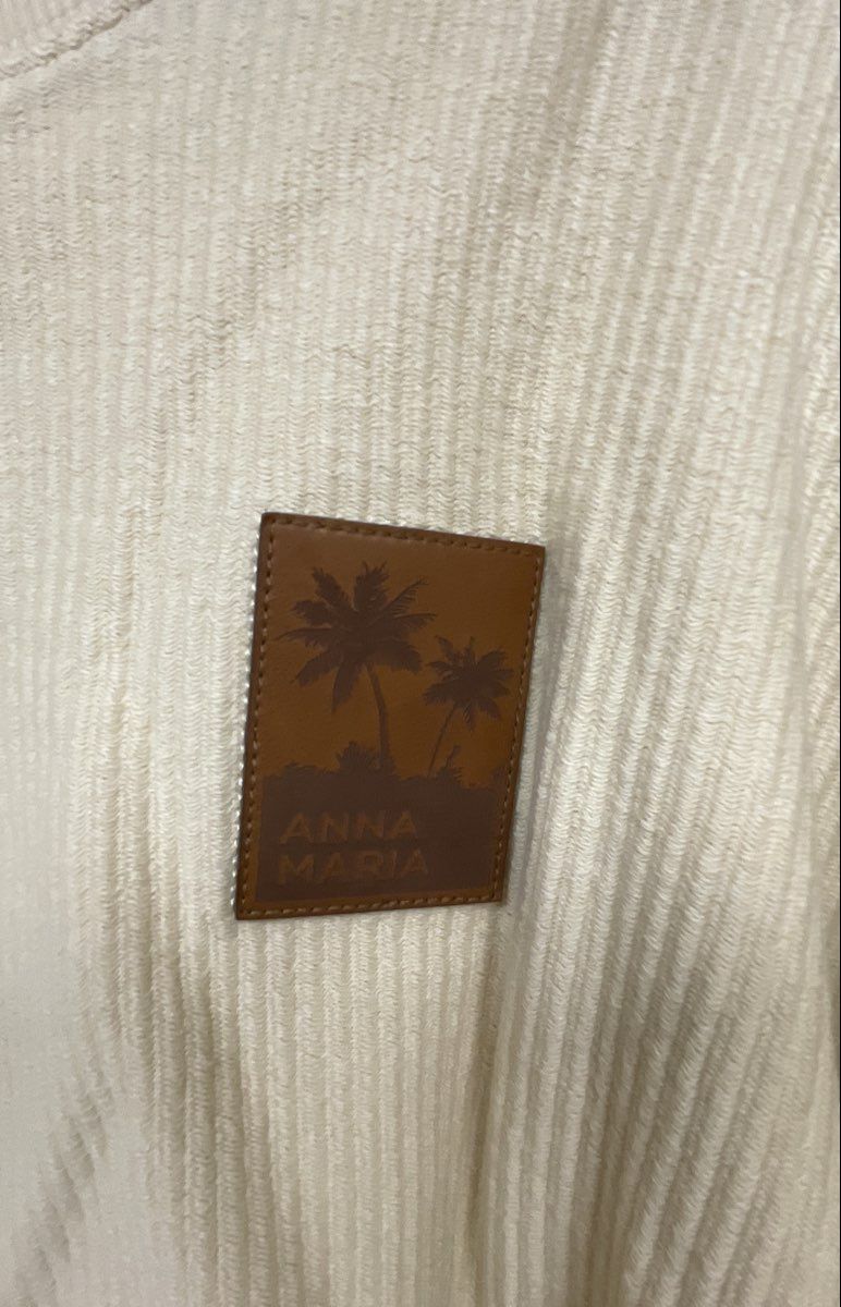 Unwind by League Women's Cream Ribbed Anna Maria Patch Cropped Shirt Sz XL