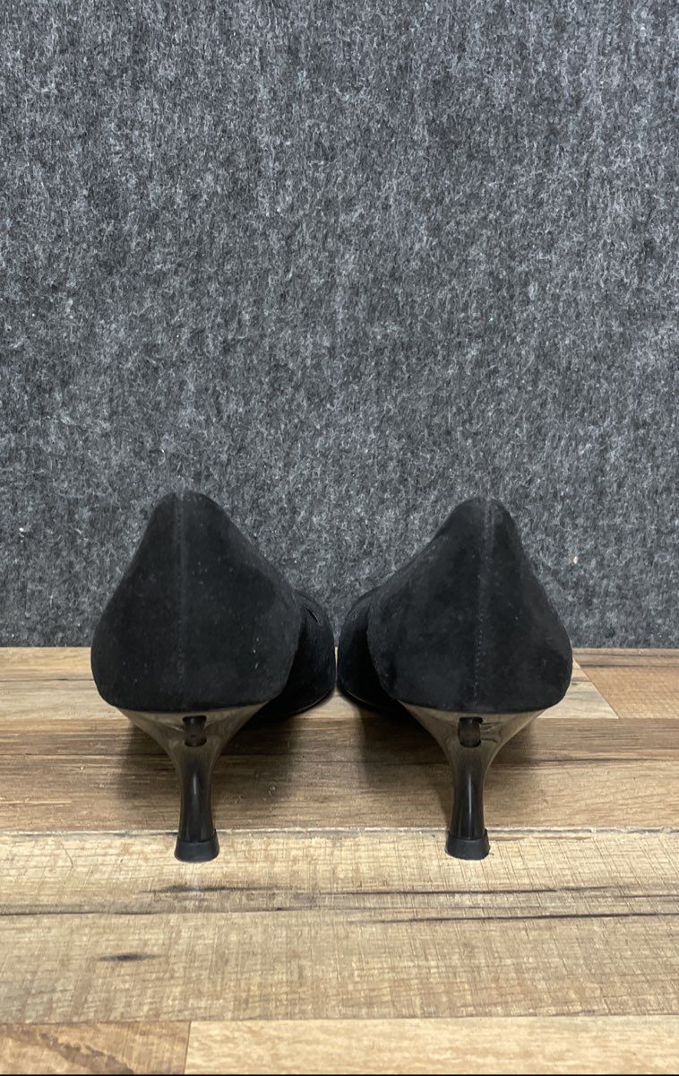 Stuart Weitzman Black Suede Peep Toe Bow Kitten Heel Pumps Spain Size 9 N