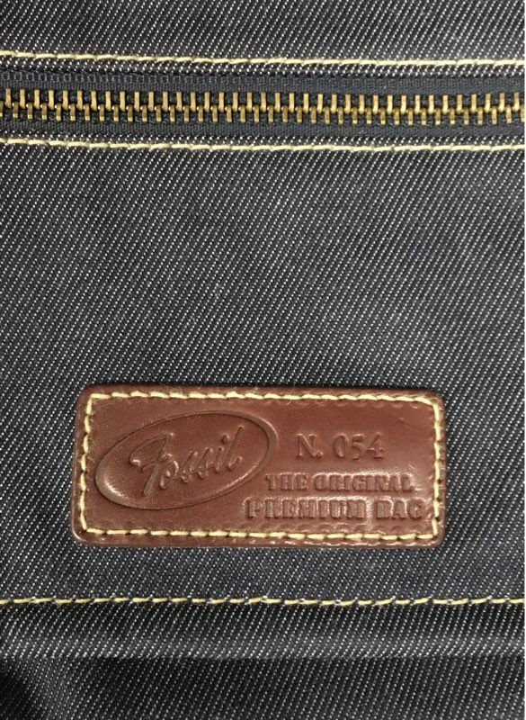 Vintage Fossil Navy Blue Canvas Leather Trim Crossbody Messenger Bag No. 054