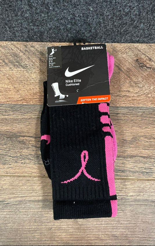 Nike Elite Cushioned Basketball Crew Socks Black Pink Kay Yow Size Medium NWT