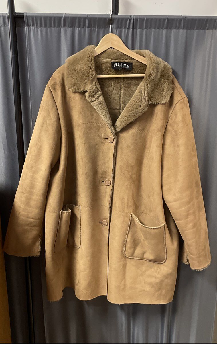 FUDA New York Women's Tan Camel Faux Shearling Suede Jacket Plush Lined Sz XXL