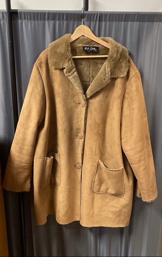 FUDA New York Women's Tan Camel Faux Shearling Suede Jacket Plush Lined Sz XXL