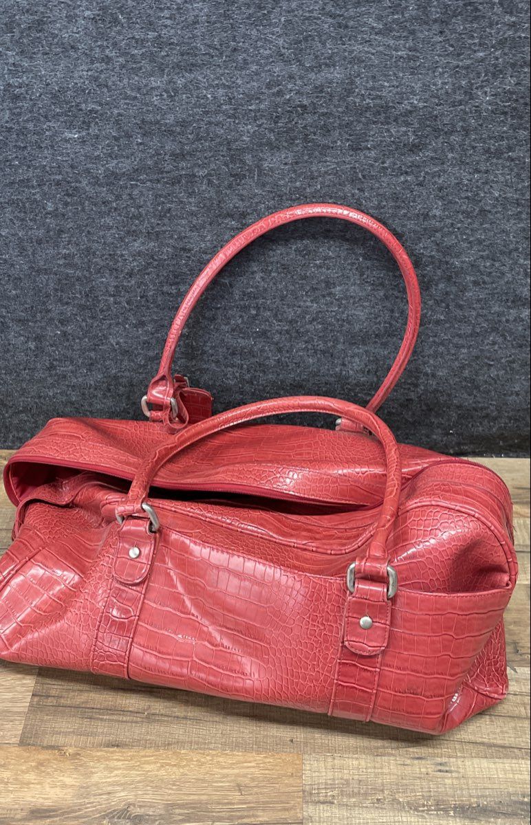 Bath & Body Works Red Croc Embossed Faux Leather Duffel Satchel Bag