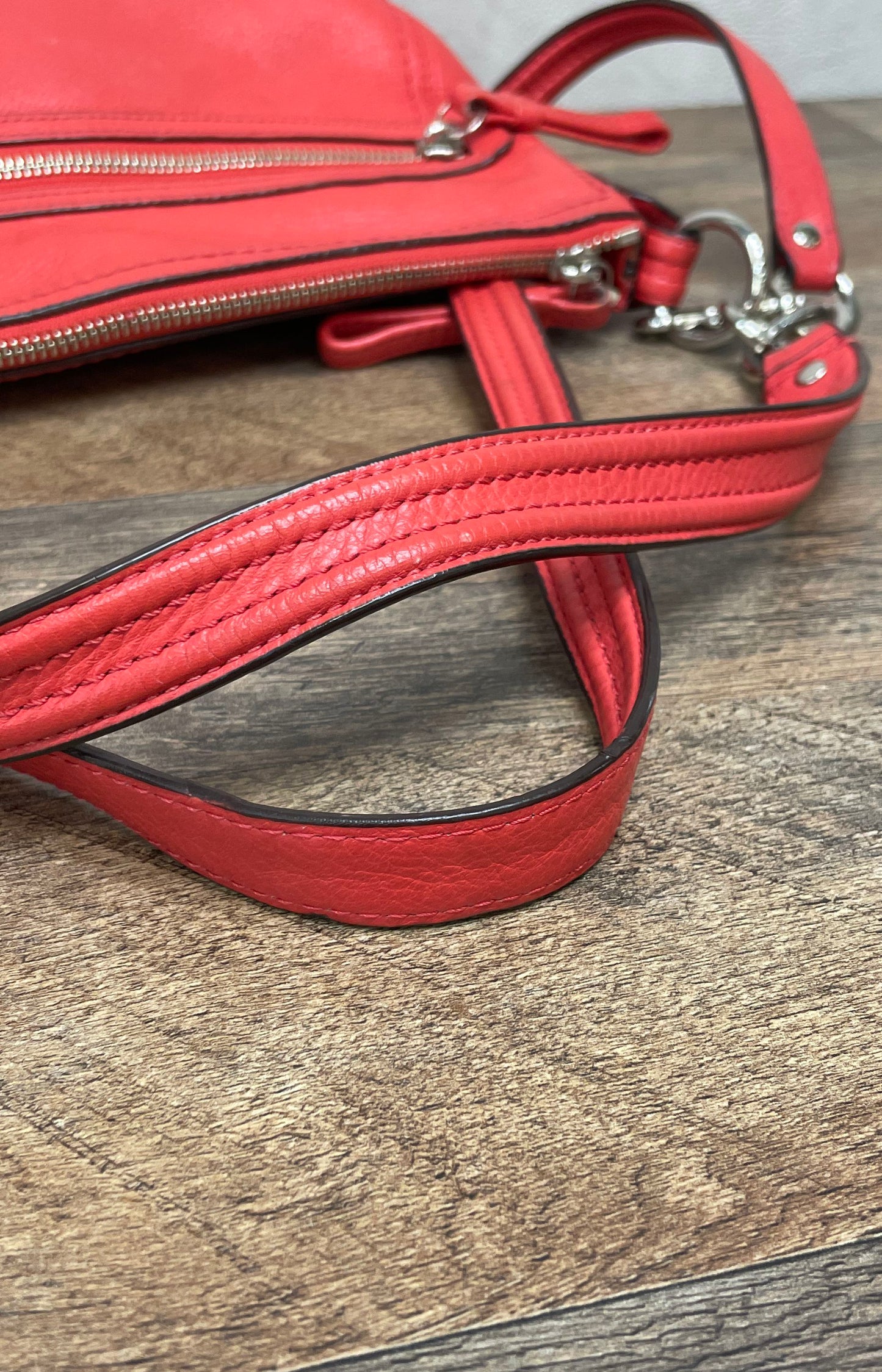 Coach Red Pebbled Leather Convertible Crossbody Shoulder Bag Silver 22421