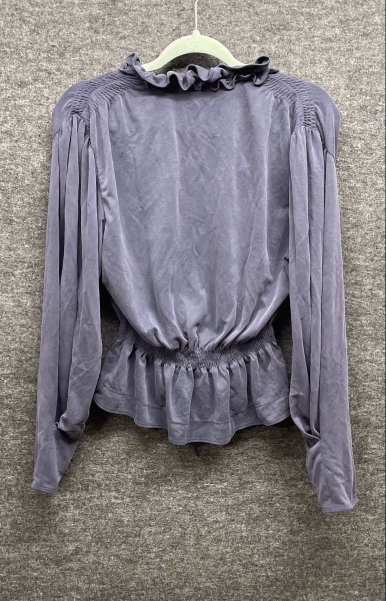 Rebecca Taylor Women's Navy Sandwash Cupro V-Neck Ruffle Pullover Sz M NWT