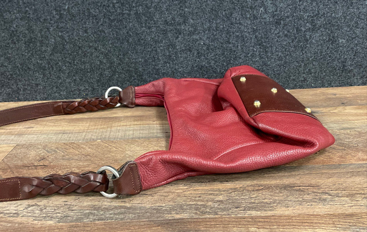Vintage Valentina Red Pebbled Leather Hobo Shoulder Bag Made in Italy