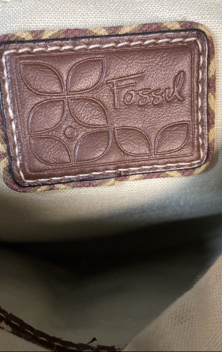 Fossil Multicolor Striped Canvas Crossbody Bag Brown Trim Medium