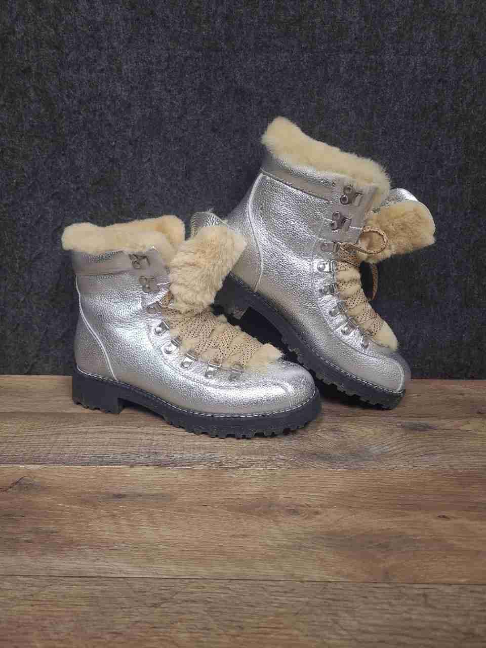 J.Crew Metallic Leather Pieced Nordic Boot Metallic Silver Women's Size 8