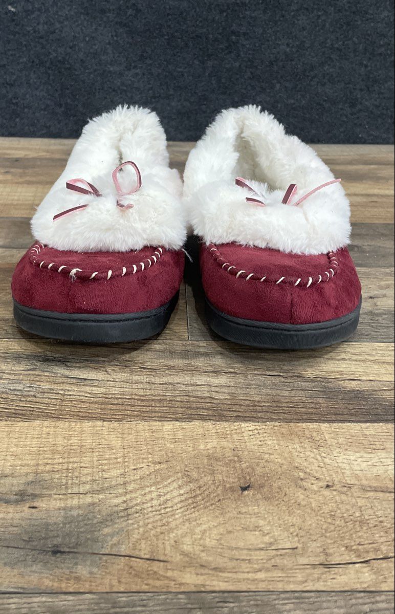 Rockdove Burgundy Red Faux Fur Lined Moccasin Loafer Slippers Women's Size 8-9