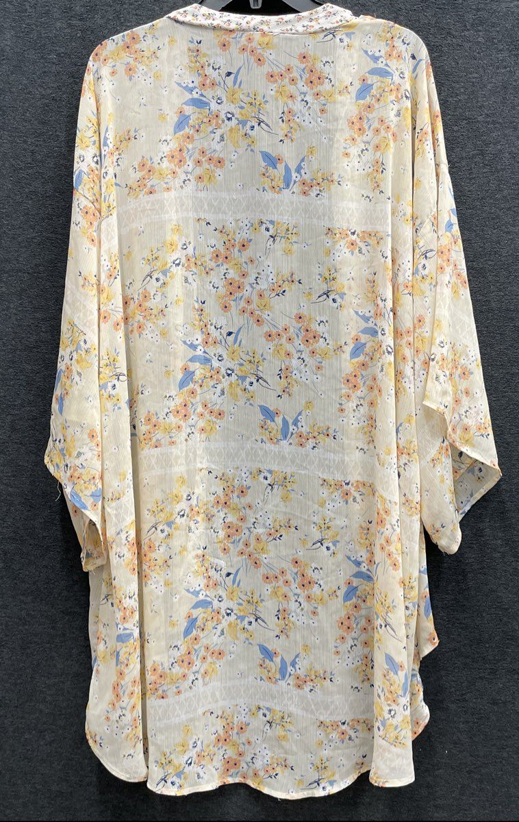 Band of Gypsies Women's Yellow Floral Sheer Open Front Kimono Cardigan