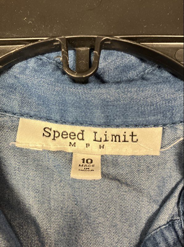 Speed Limit MPH Girls Blue Denim Puff Sleeve Smocked Back Henley Dress Sz 10
