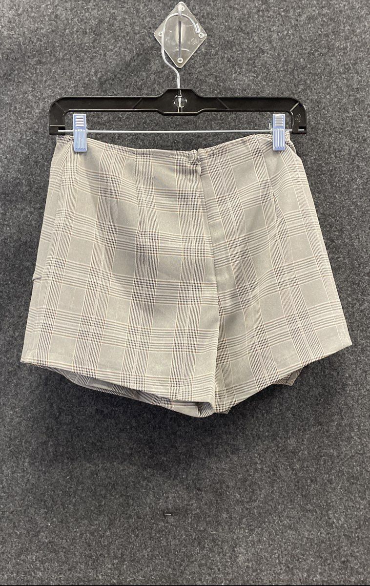Lulu's Women's Grey Plaid Check Faux Wrap Mini Skort Sz S NWT