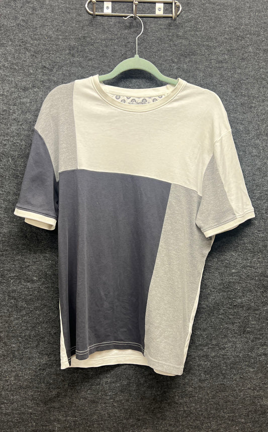 Denim & Flower Ricky Singh Men's White Gray Colorblock T-shirt Sz L