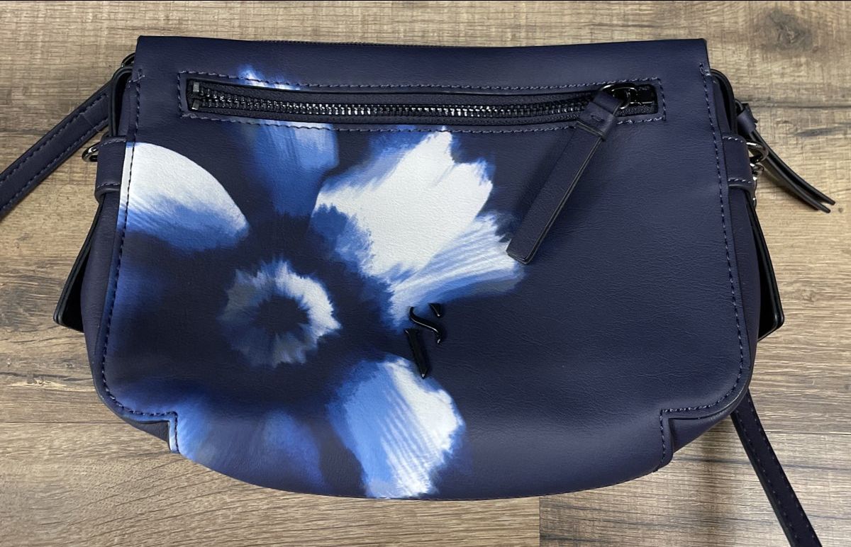 Simply Vera Wang Blue Floral Print Vegan Leather Crossbody Bag Small