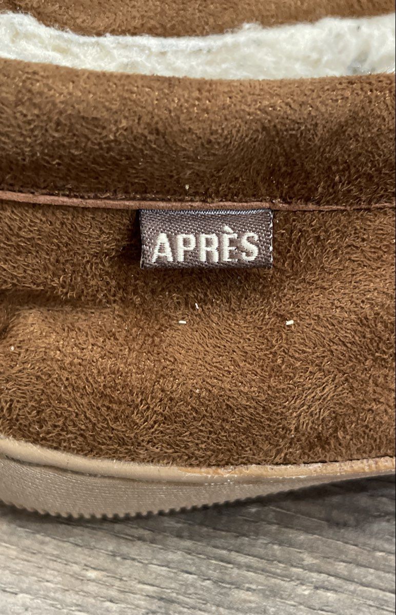 Apres Men's Brown Synthetic Suede Faux Shearling Moccasin Slippers Sz 8
