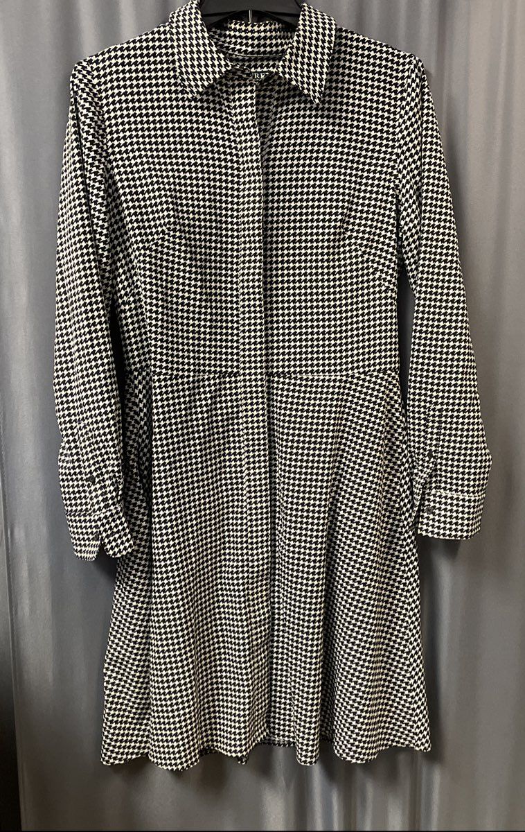 Lauren Ralph Lauren Women's Black White Houndstooth Pockets Shirtdress Sz 10