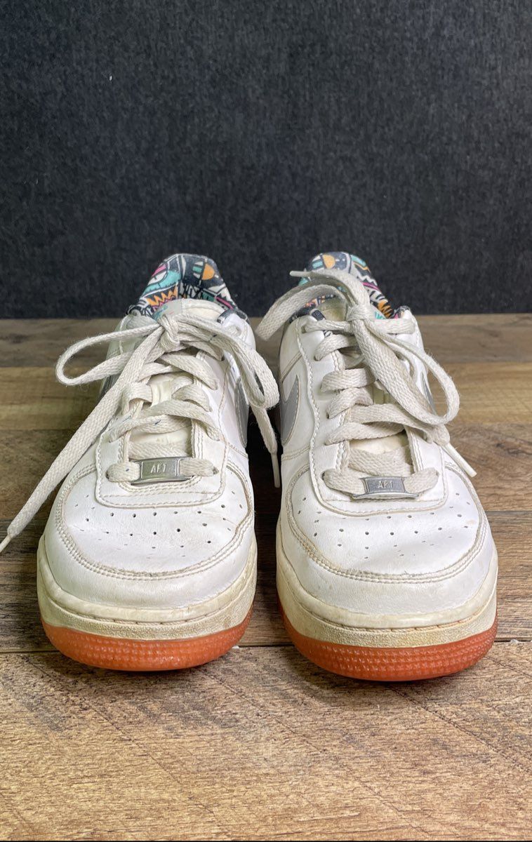 Nike Air Force 1 Low GS White Metallic Silver Multi-Color Youth Sneakers Size 6Y