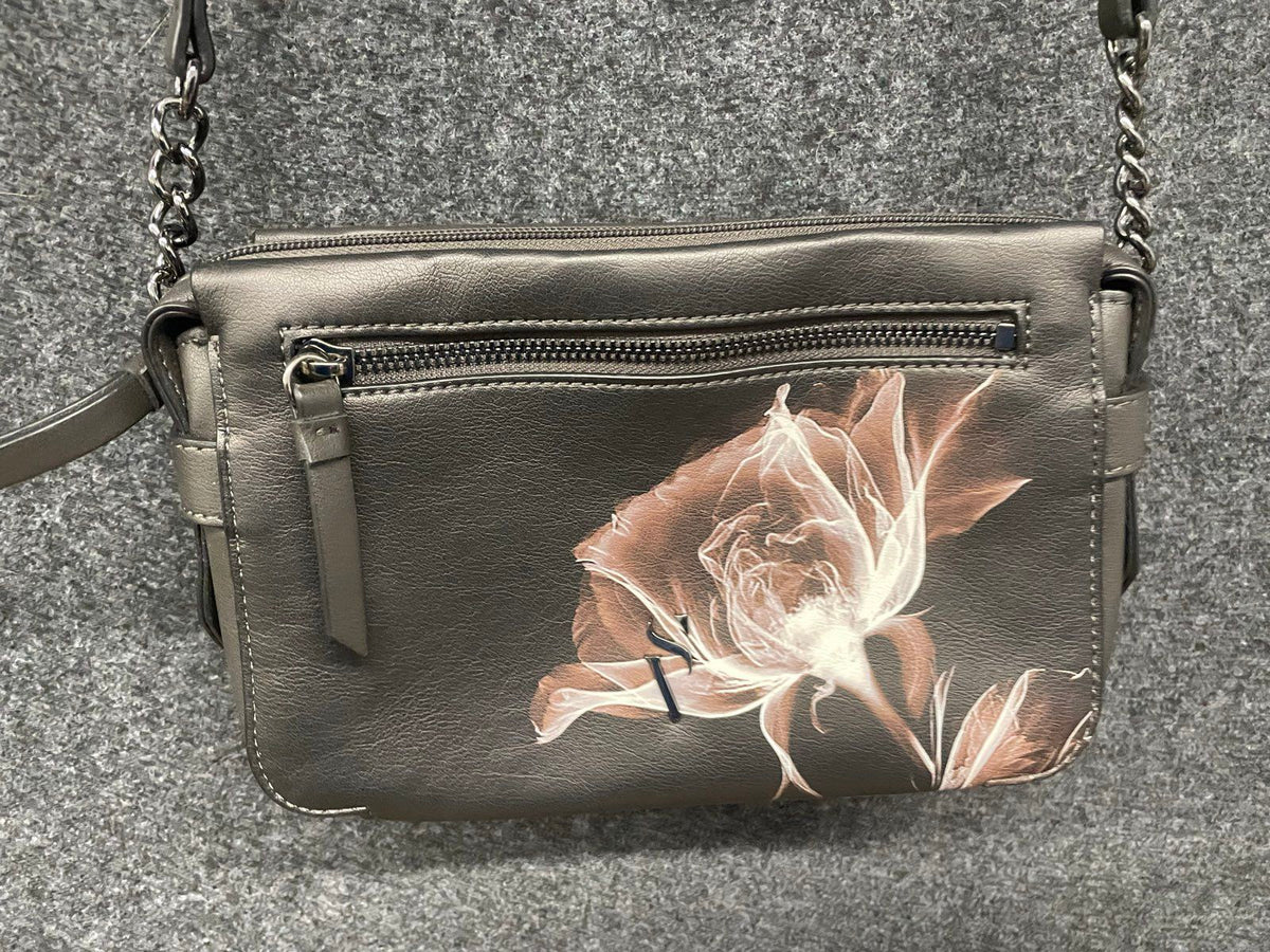 Simply Vera Wang Sintra Rose Graphic Crossbody Bag Pewter Gunmetal Hardware