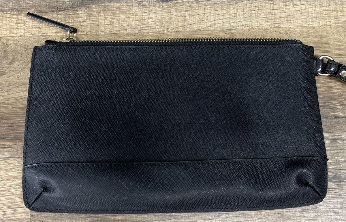 Calvin Klein Black Faux Leather Wristlet Coin Purse Gold Hardware