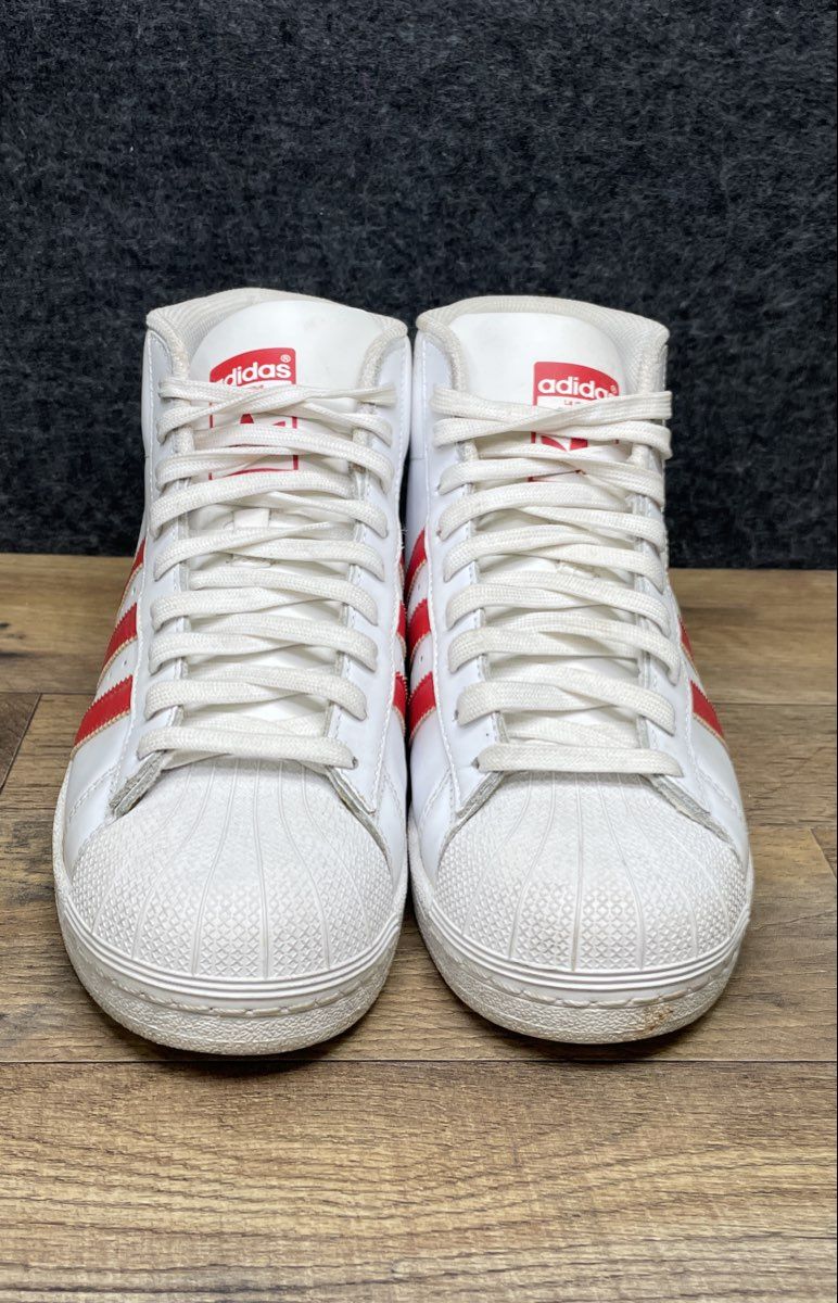 Adidas Pro Model White Red Leather Shell Toe Mid Top Sneakers Size 8