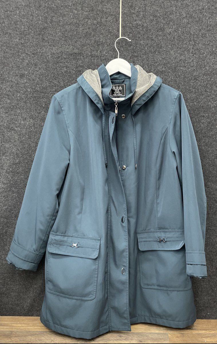 Fleet Street Women's Teal Blue Fleece Lined Hooded Jacket Full Zip Snap Sz L