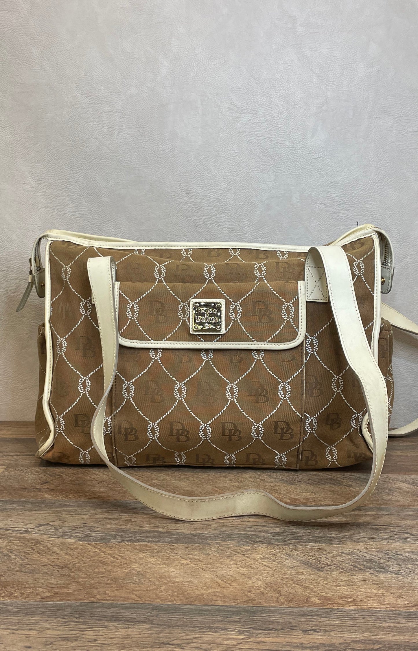 Vintage Dooney & Bourke Brown White Signature Canvas Satchel Shoulder Bag