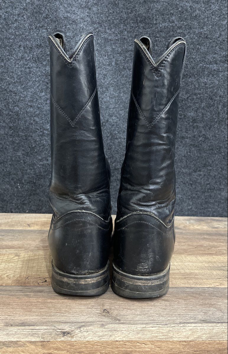Justin Black Leather Roper Western Cowboy Boots Size 7.5 B