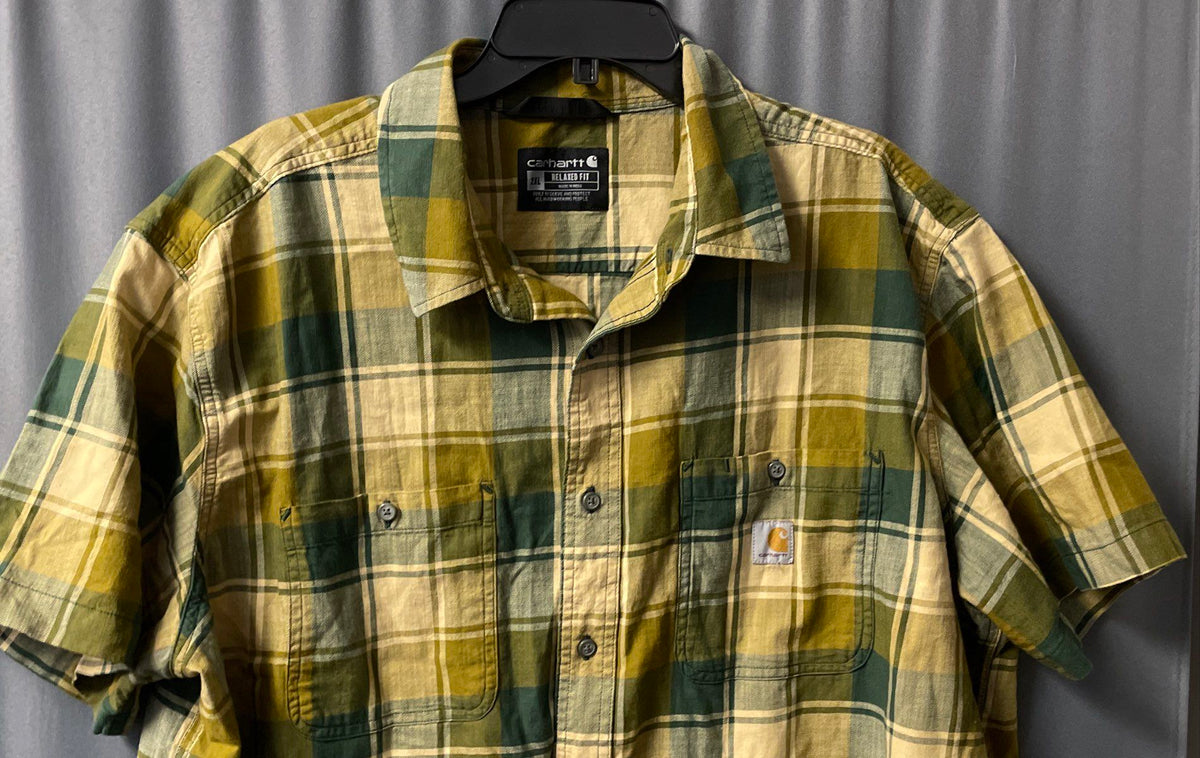 Carhartt Men's Green Plaid Short Sleeve Relaxed Fit Work Shirt Sz 2XL TW5701-M