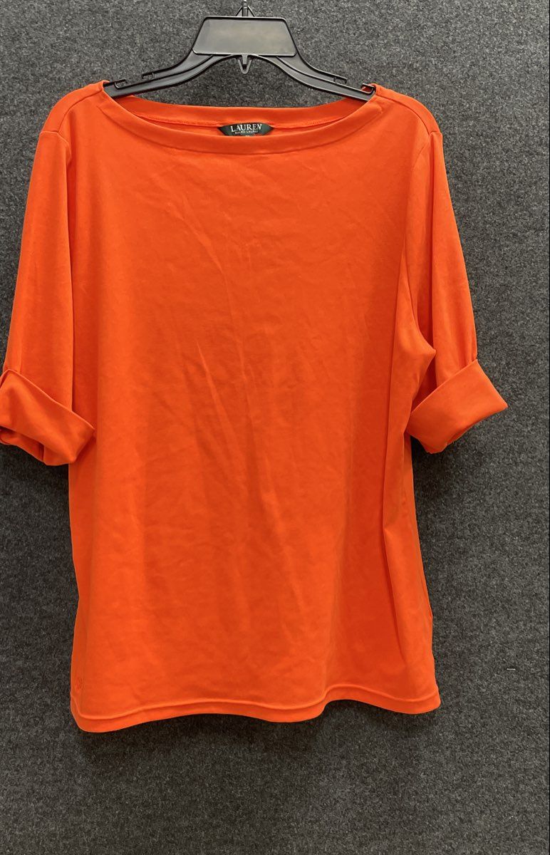 Lauren Ralph Lauren Women's Orange Boat Neck Cuffed Half Sleeve Top Sz 3X