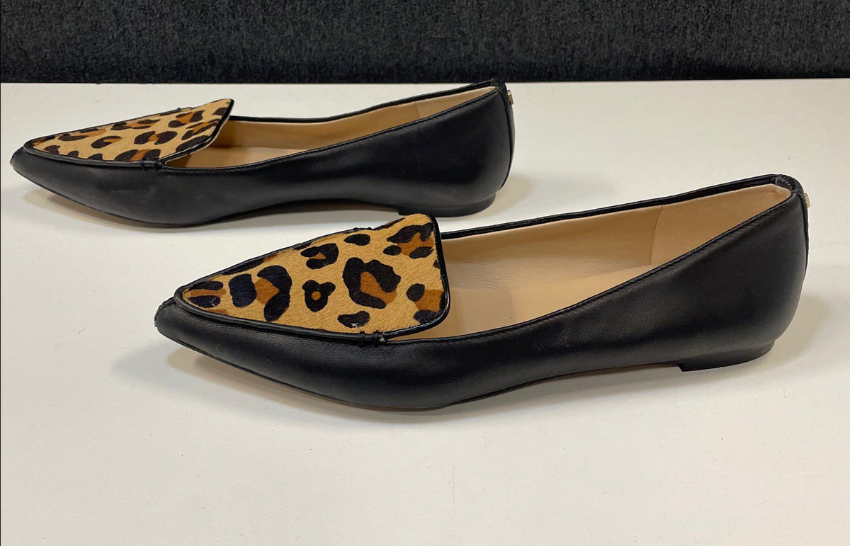 Karl Lagerfeld Paris Leopard Print Calf Hair Pointed Toe Leather Flats Size 8