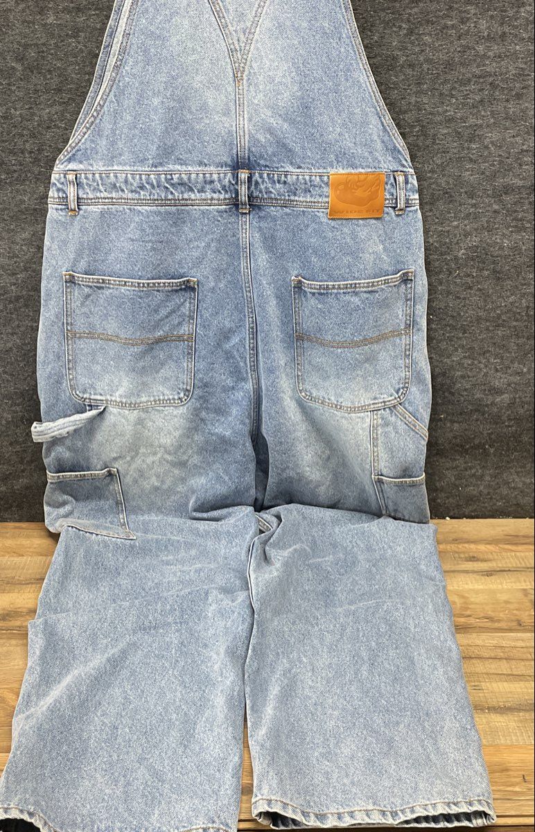 WKNDRS Men's Light Wash Denim Wide Fit Carpenter Overalls XL