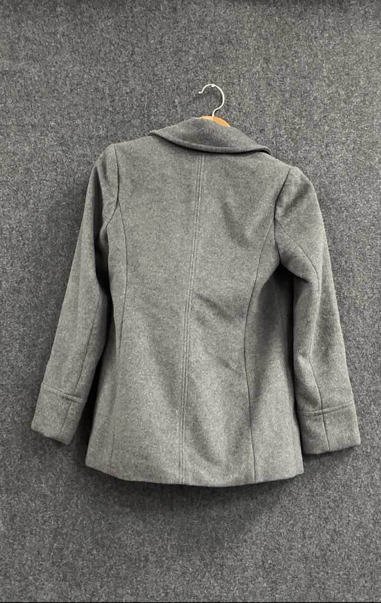St. John's Bay Women's Gray Wool Blend Double Breasted Peacoat Jacket Sz S