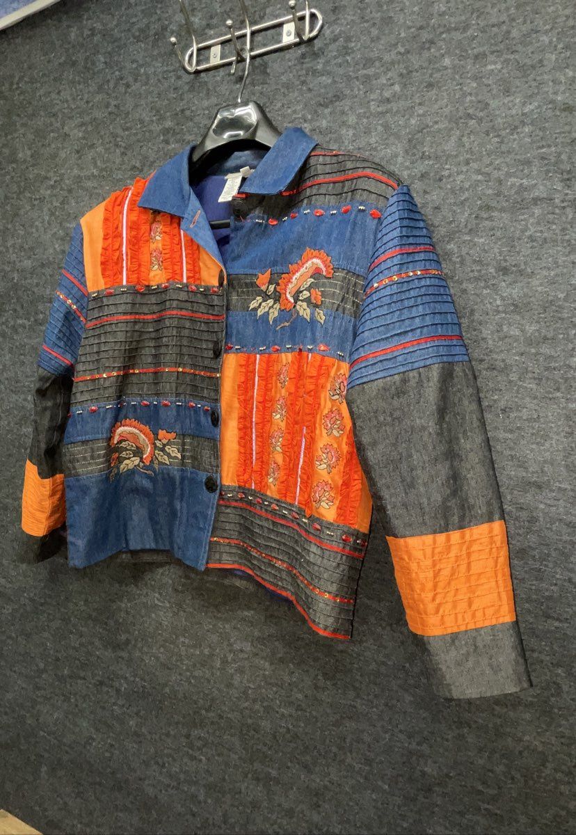 Coldwater Creek Women's Patchwork Jacket Multicolor Floral Silk Embroidered 1X