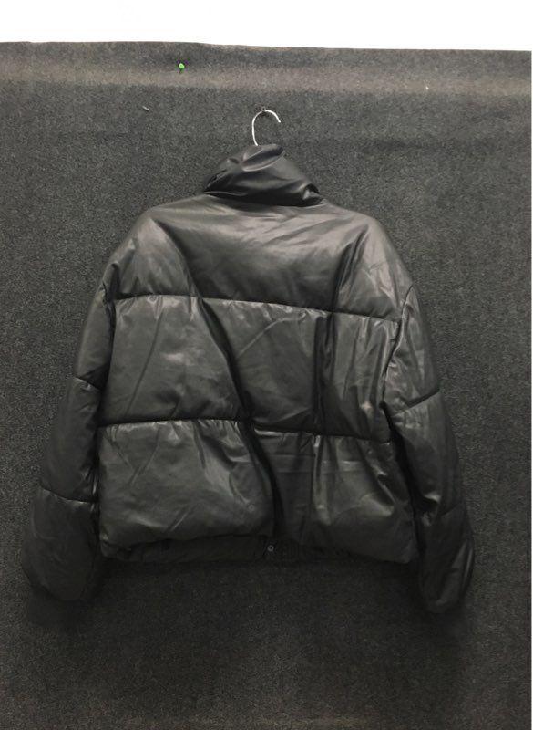 American Eagle Women's Black Faux Leather Quilted Puffer Jacket Sz M