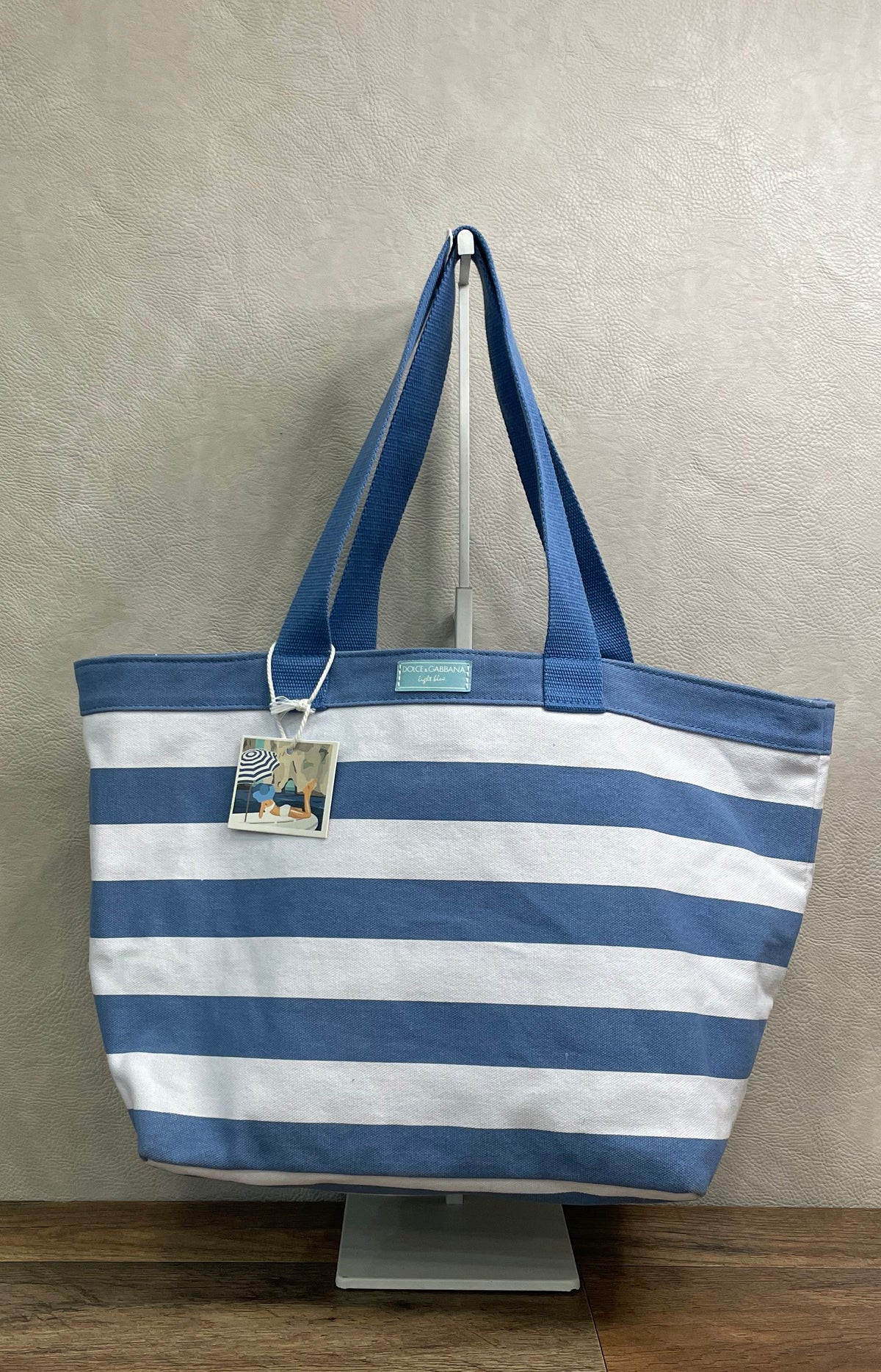 Dolce & Gabbana Blue White Striped Canvas Light Blue Fragrance GWP Tote Bag