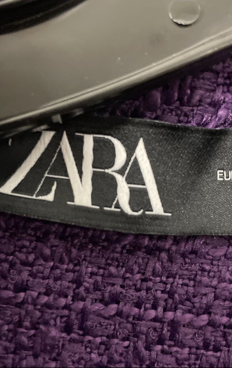 Zara Women's Purple Tweed Cropped Jacket Gold Buttons Size XL